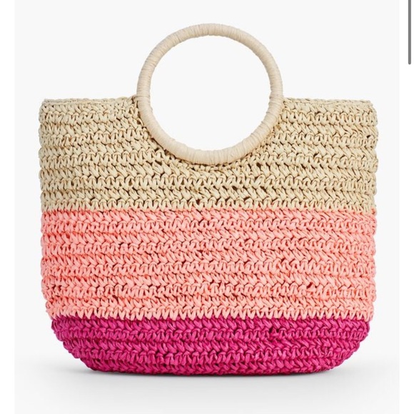 Talbots Handbags - Talbots Pink Ombre Straw Tote with Round Handles